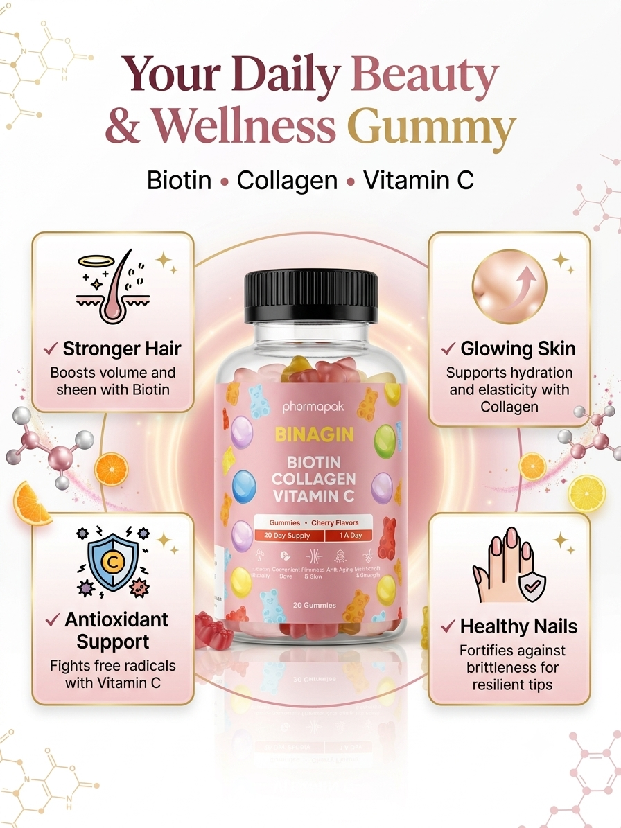 Binagin Beauty Gummies( Biotin,Collagen,Vitamin C)