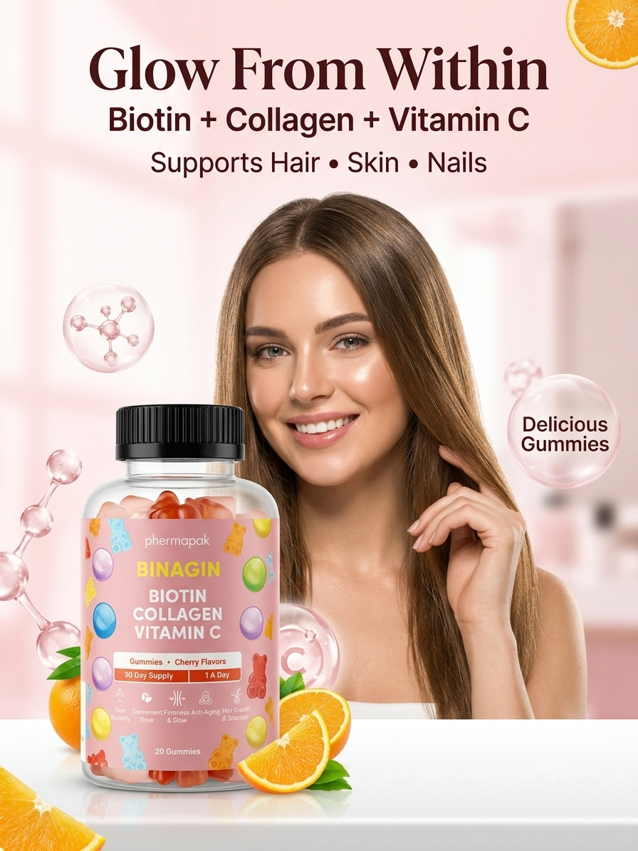 Binagin Beauty Gummies( Biotin,Collagen,Vitamin C)